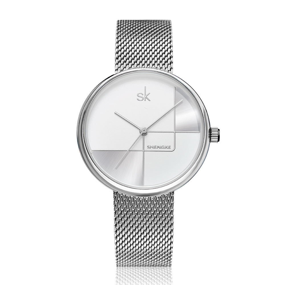 Women's Fashion Simple Geometric Quartz Watch Mesh Strap Watch