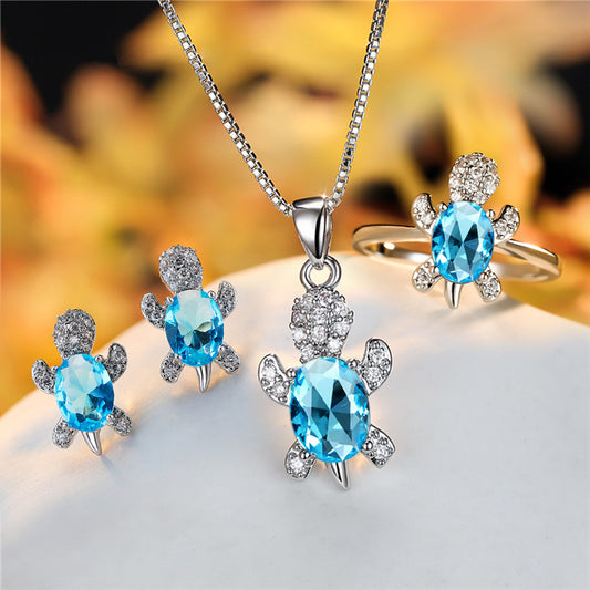 Fashion Oval Zircon Pendant Turtle Shape Necklaces With Rainbow Stone Multicolor Animal Necklace Jewelry For Woman And Children