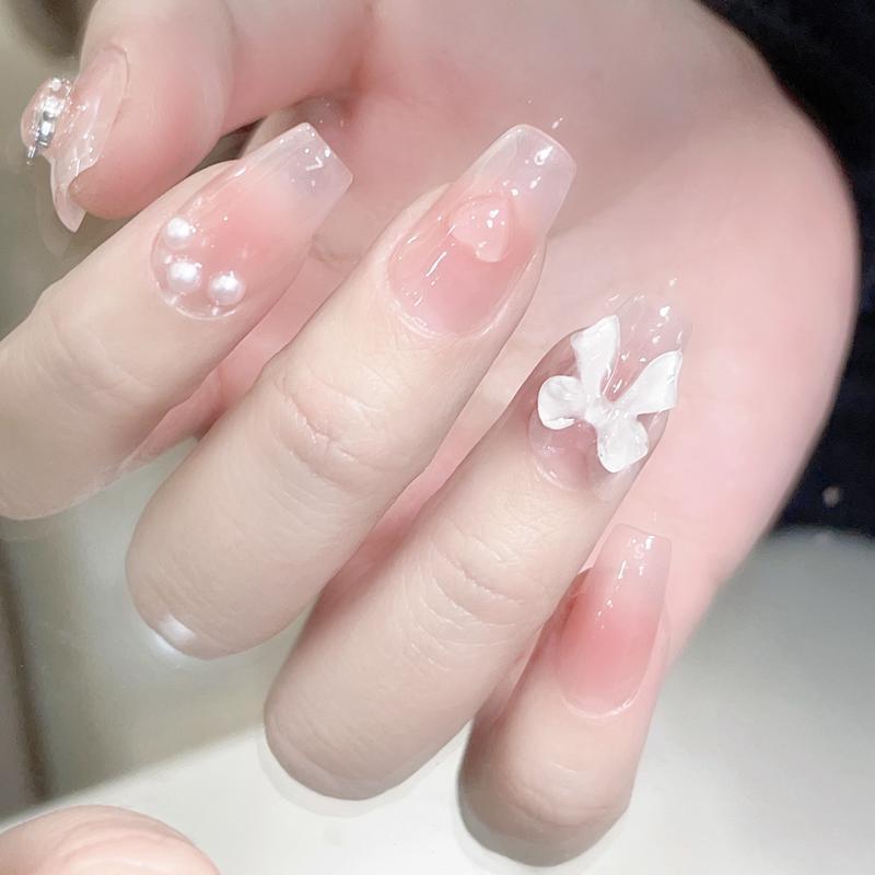 Short Blush Bow Nail Stickers