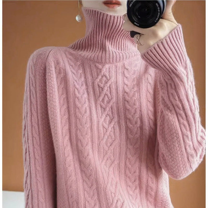 Autumn And Winter New Lazy Wind Thickened Warm And Loose Solid Color Thread Knitted Bottoming Shirt For Women