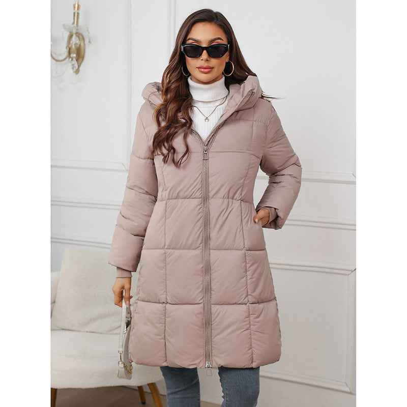 Mid-length Thickened Upgraded Plus Size Fashion Casual Hooded Pure Color Cotton Clothing Coat For Women