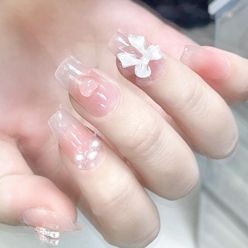 Short Blush Bow Nail Stickers