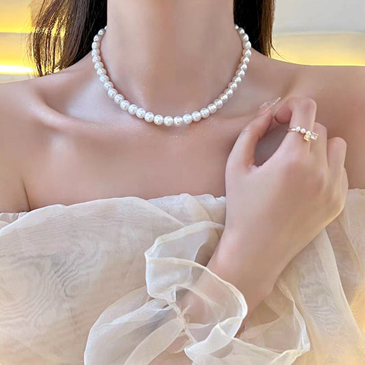 Vintage Pearl Necklace Women's All-match Simple Clavicle Chain